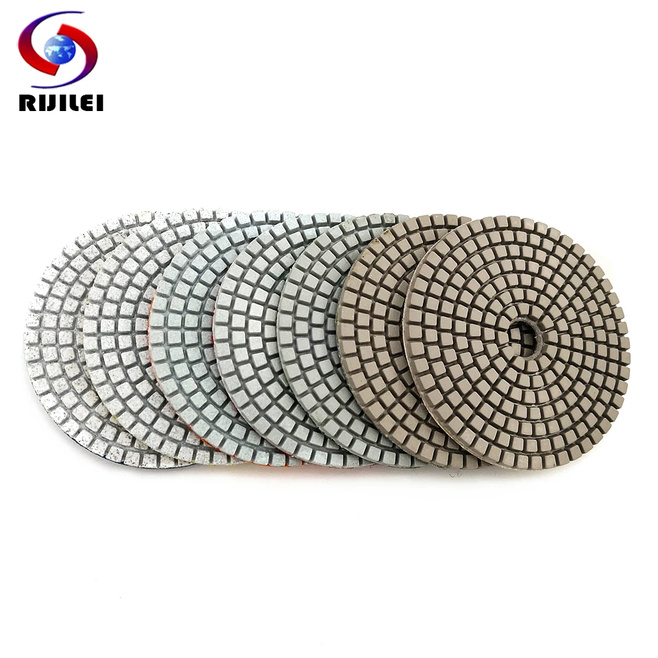 

RIJILEI 7PCS 4inch Diamond polishing pads WHITE Grinding Angle Grinder Pad For Granite Marble Stone Concrete Sanding Disc ZJ12