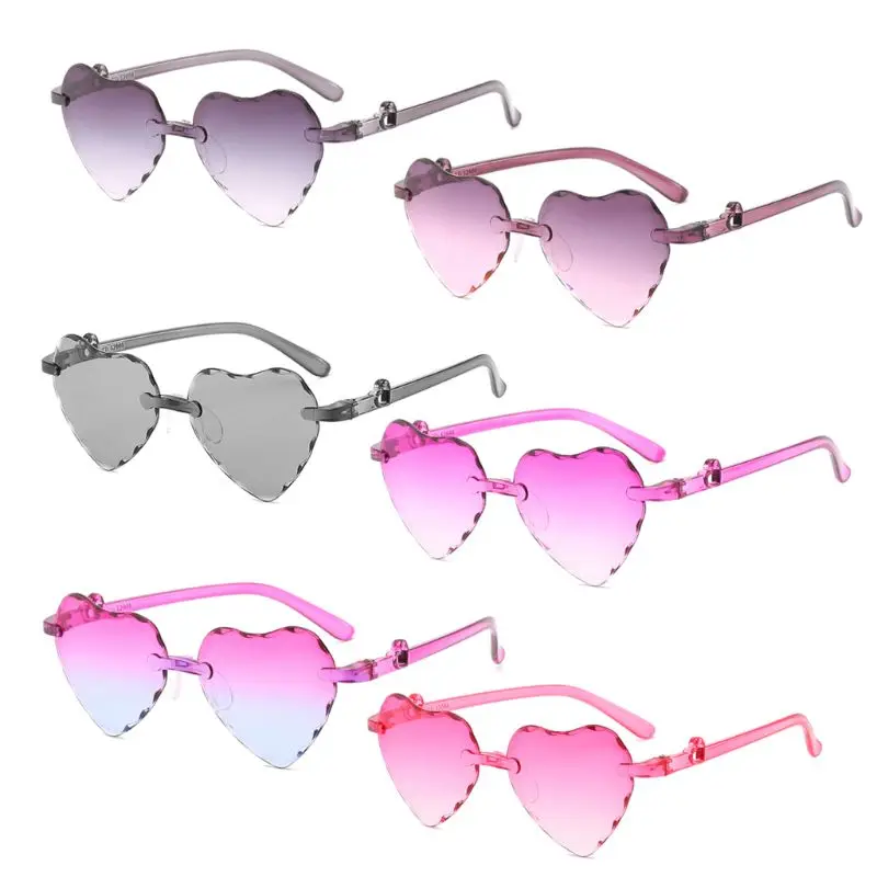 Kids Heart Shape Sunglasses Rimless Frame Tint Clear Lens Colorful Sun Glasses