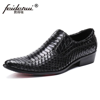 

Black Color Pointed Toe Slip on Man Alligator Dress Loafers Italian Designer Genuine Leather Men's Wedding Party Shoes SL364