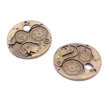 Sweet Bell 10Pcs/lot 37mm Vintage Metal Big Steampunk Watches Clock Gears Charms Two Color Zinc Alloy Watches Clock Charms D6032