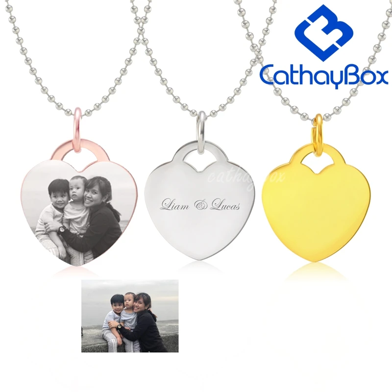 

Personalized Stainless steel Engrave Name Photo Heart Blank Charm Pendant Necklace