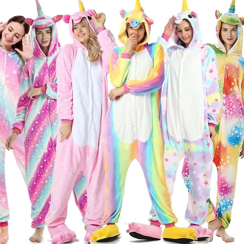 

Unicorn flannel pajamas Children animal Cartoon Pink Unicorn Sleepwear Kigurumi Boy Girls family Women Men Jumpsuit Onesies