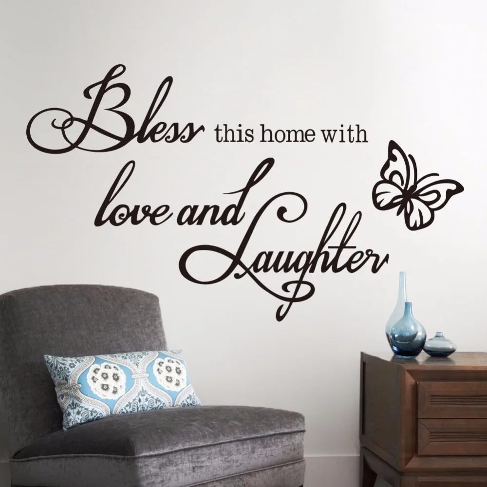 

Bless This Home With Love& laughter Quote Vinyl Wall Decal Sticker God Jesus Bible Religious Christian for Room Decor