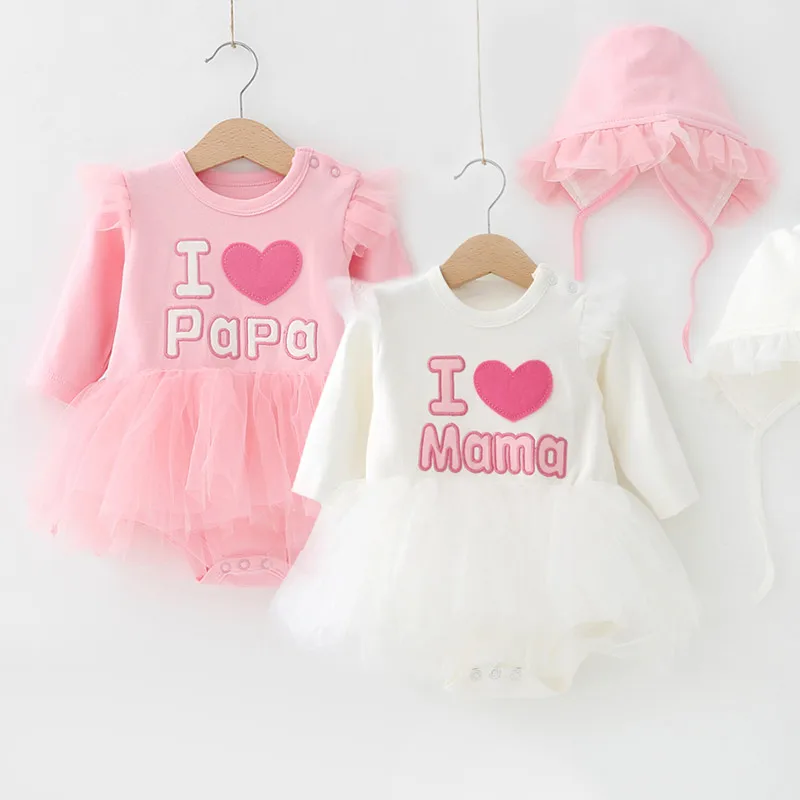 Г. Платье для новорожденных Одежда для маленьких девочек с длинными рукавами и надписью «i love mama i love papa» Осенняя хлопковая одежда принцессы для маленьких девочек от 0 до 3 месяцев