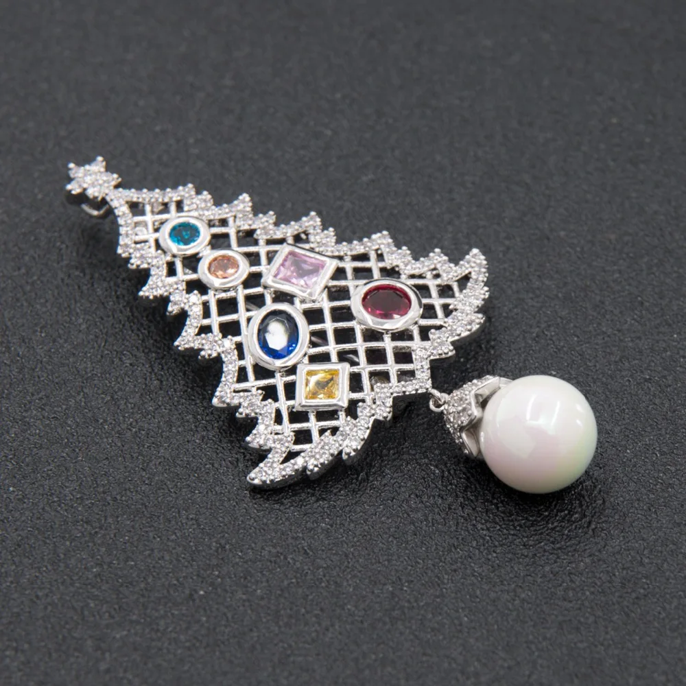 High Quality  Crystals CZ Cubic Zircon Christmas Tree Brooch Pin  Broach Pendant for Women Girl Jewelry Xmas Tree Gift THB008