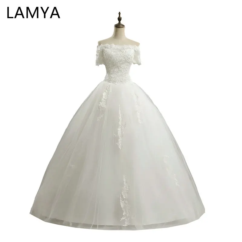 

LAMYA High Quality Princess 2019 Elegant Wedding Dresses With Short Sleeve Bridal Gowns Discount Plus Size vestidos de noiva