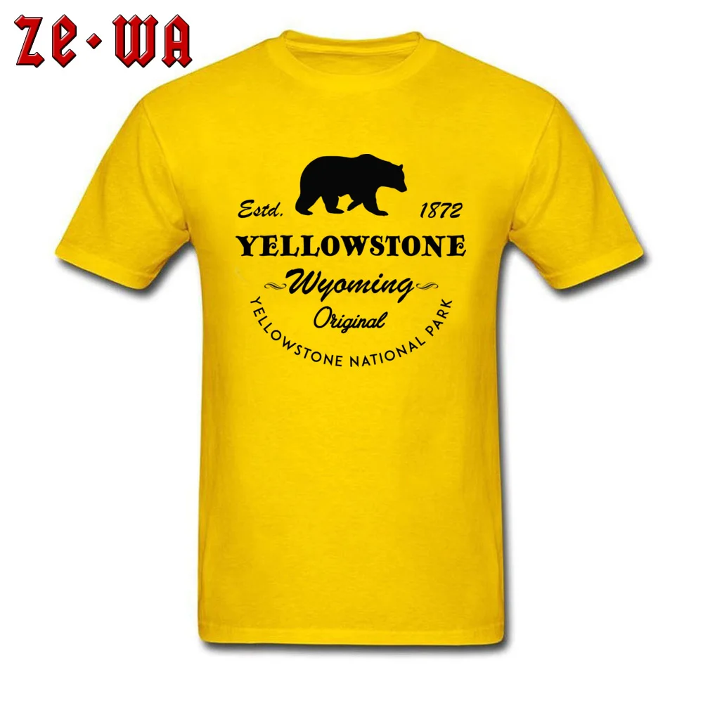 cosie 100% Cotton Fabric Tshirts for Men Short Sleeve Classic Tops T Shirt Funky Summer Round Collar T-shirts Birthday Yellowstone National Park Wyoming Original Bear yellow