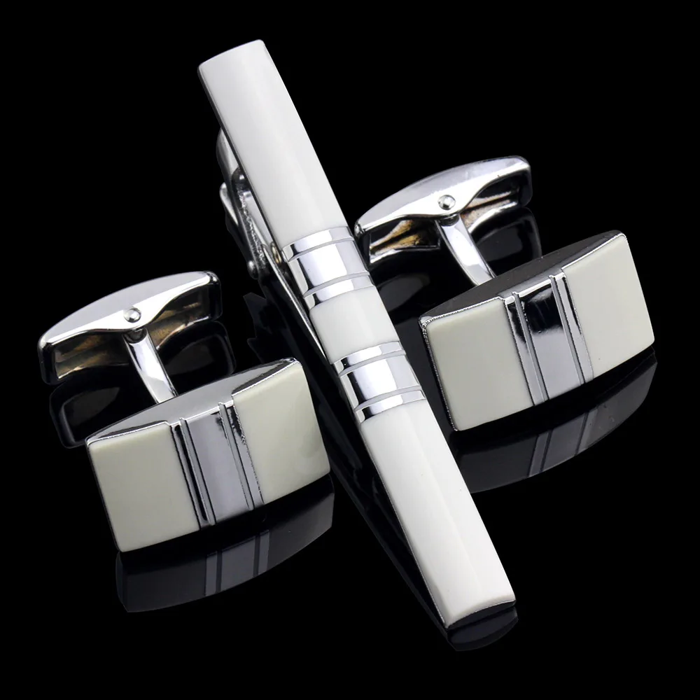 Memolissa набор из высококачественного черного эмалевого серебра Квадратные Запонки Зажим для галстука, запонки коробка для свадебного подарка набор для мужчин