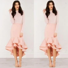 Настроить элегантный розовый для женщин; Большие размеры Русалка Юбки молния талии два слоя оборками Чай Длина женский Для летних вечеринок Юбки