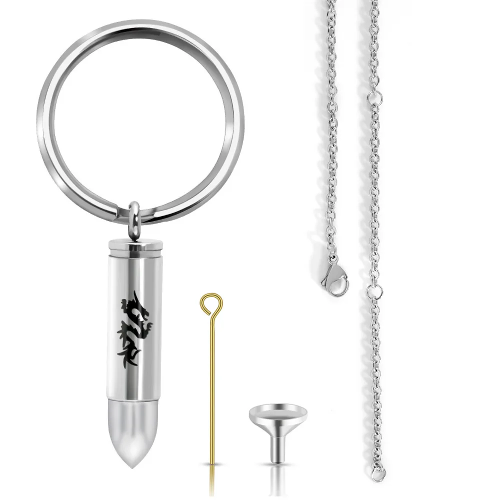 

SOITIS Hot Sells Fashion Special Pattern Bullet Necklace Ashes Cremation Jewelry Multifunction Keychain Stainless Steel
