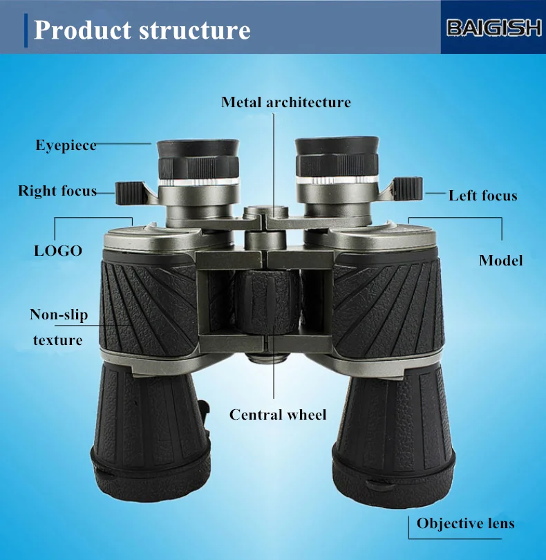 Мощный бинокль Baigish 10X50 профессиональный телескоп Hd качество окуляра русский военный бинокль Lll ночное видение Охота
