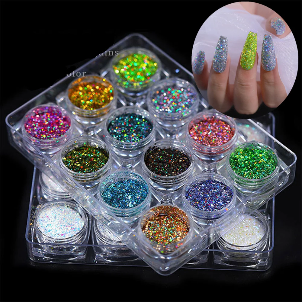 

12Boxes Chameleon Flakes Pigment Nail Sequins Glitter Dust Dazzling Accessories Color Powder Nails Art Flake Charms Glitter