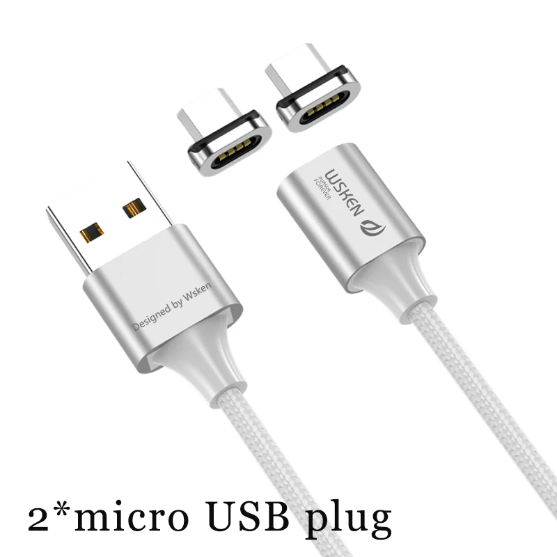 WSKEN X2 магнитное зарядное устройство для iPhone XS XR Micro usb type C кабель 3A Быстрая зарядка для samsung S9 S8 Note 9 USB-C адаптер для телефона - Цвет: microUSB with 2 plug