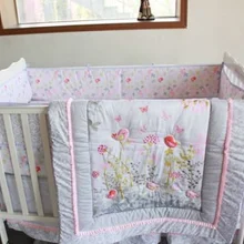 Комплект постельного белья из 7 предметов для маленьких девочек с цветами и птицами, детское одеяло, бампер, простыня, юбка для детской кроватки Набор для детской кроватки, детское одеяло, кроватка, Комплект постельного белья