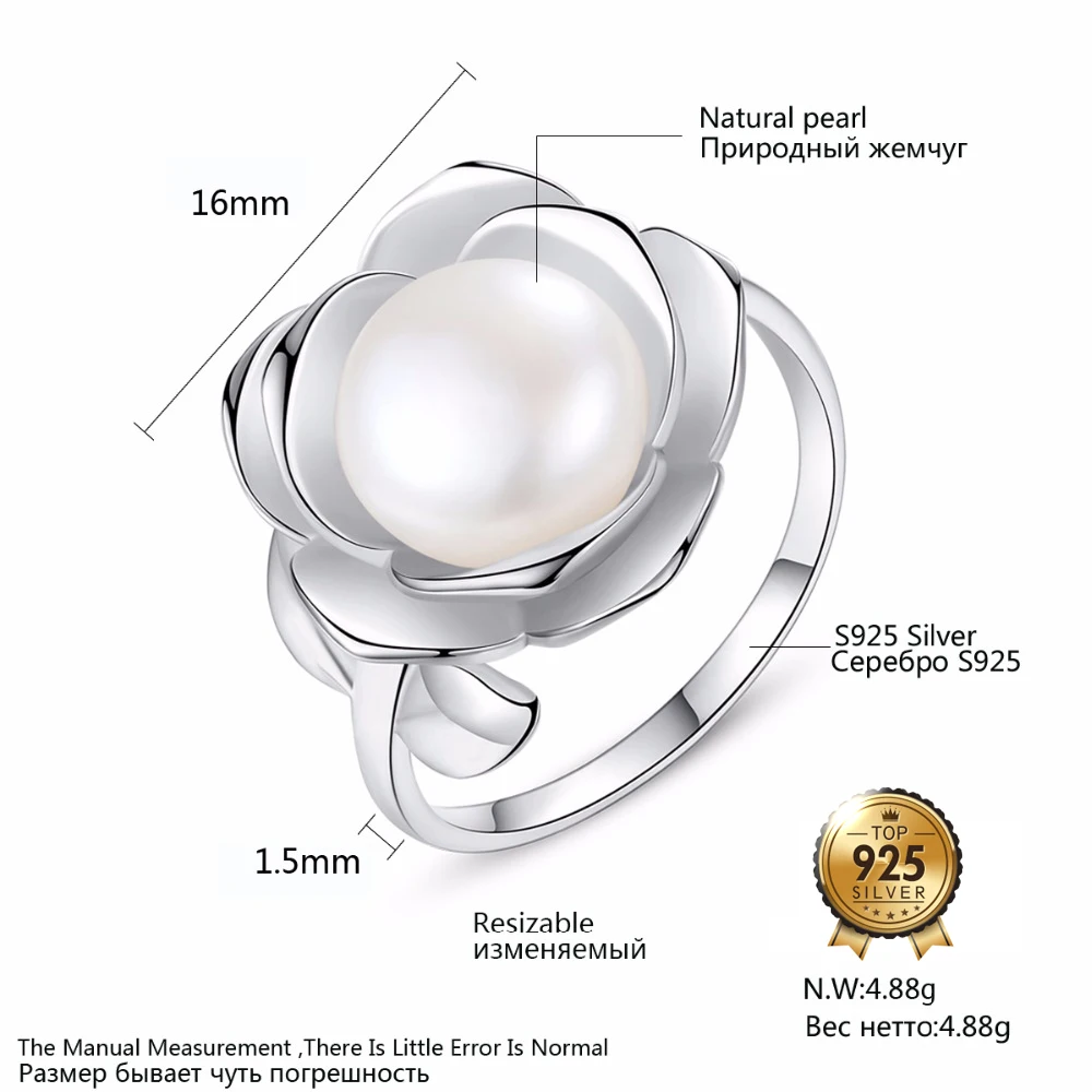 Кольцо DR в форме цветка 10-15 мм с белым пресноводным жемчугом, подарок для женщин, фирменное 925 пробы Серебряное свадебное ювелирное изделие