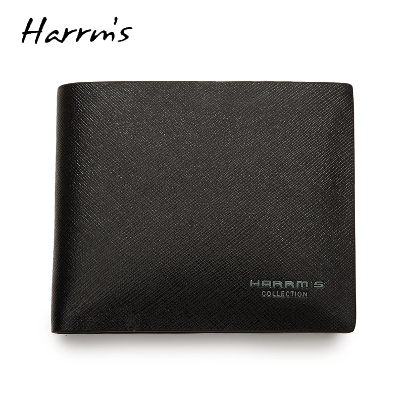  Free shipping 2016 short style solid black color Split leather men wallet Harrms brand purse with card holder 