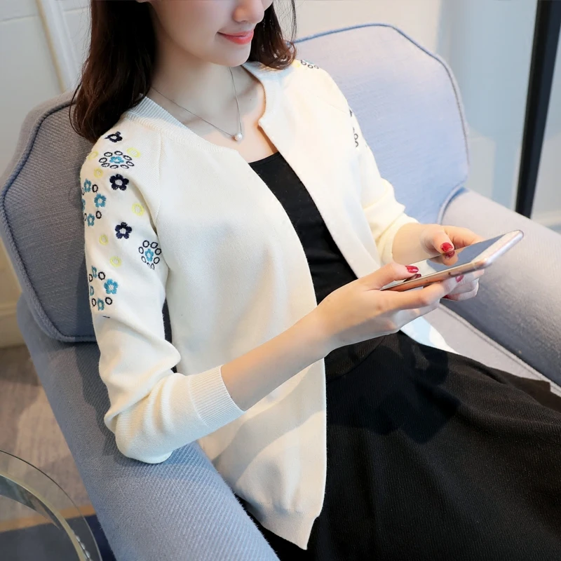 

OHCLOTHING Knit female cardigan 2018 spring new Female cardigan short woman with a small shawl embroidered cardigan sweater coat