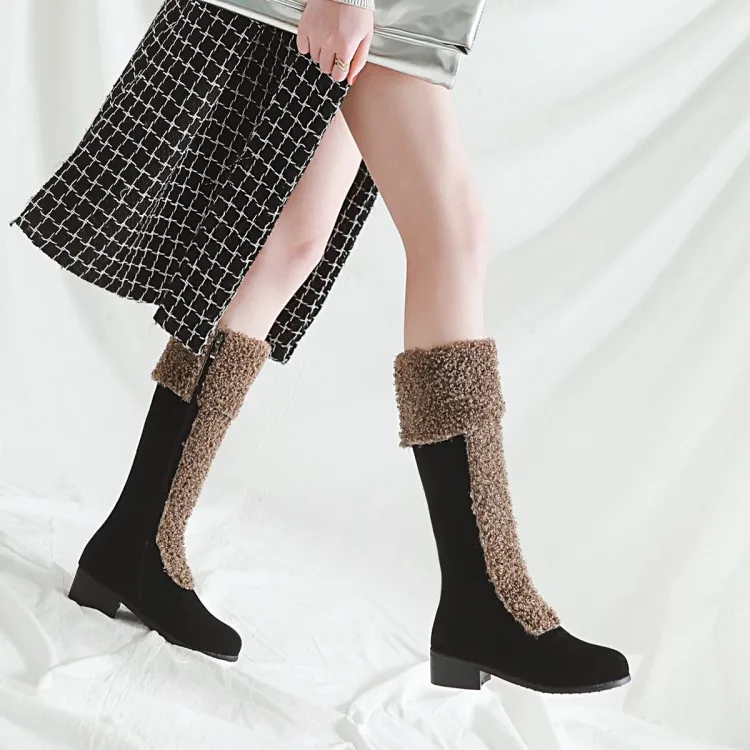 

Big Size 11 12 13 Euro-American style round-headed square-heeled color lamb wool boots to keep warm