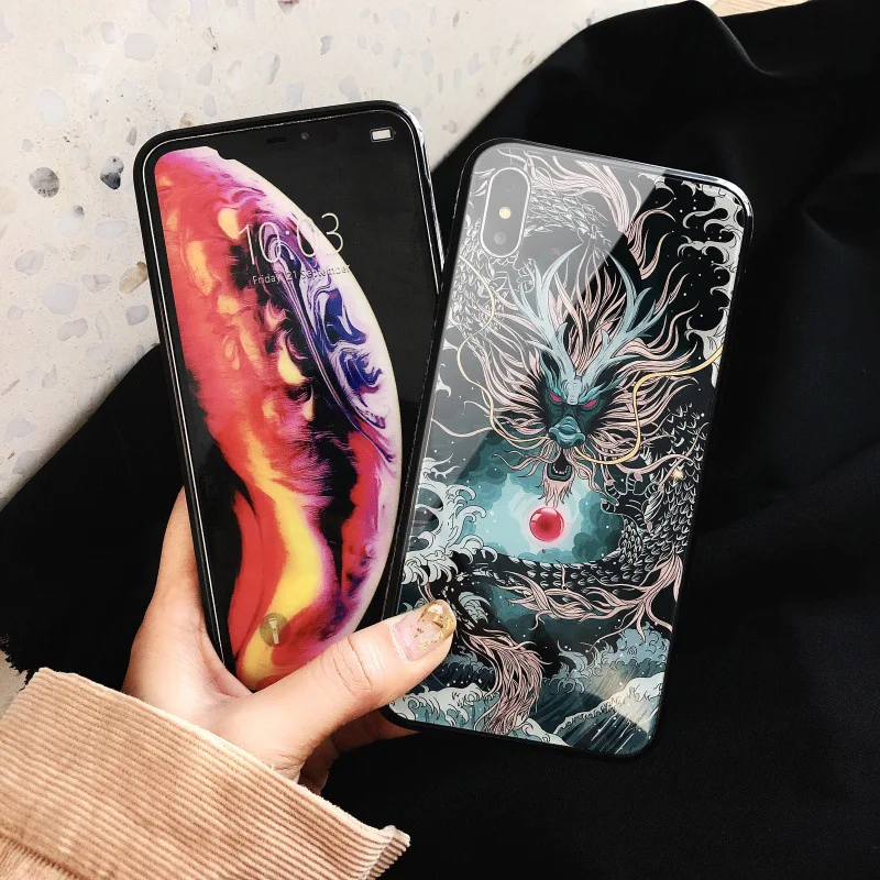 

for iPhone XS Max XS 10S XR X 8 7 6 6S Plus Case Luxury Painted Border Tempered Glass Cover for Apple X S R 8 7 + Bumper Funda