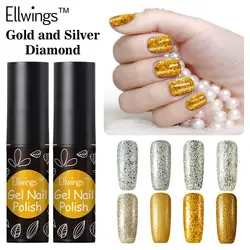 Ellwings недорогой лак для ногтей 6 мл Soak Off УФ-гель для ногтей Золото для ногтевого дизайна Серебряные Гвозди Uv гель Цвета Гель-лак Лаки