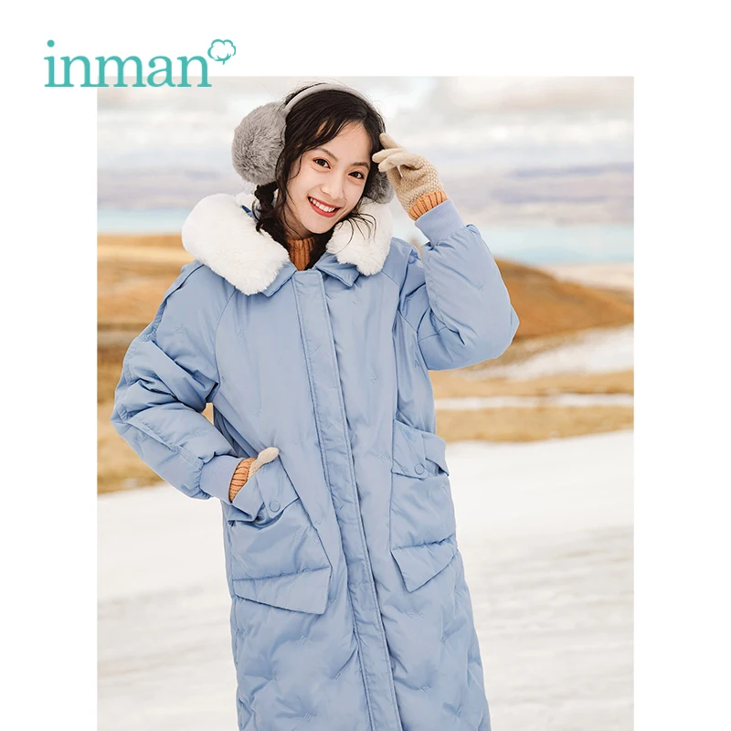 

INMAN Winter H Shape Fur Collar Loose Style Women Embroidery Women Fashion Warm Long Down Outerwear Coat