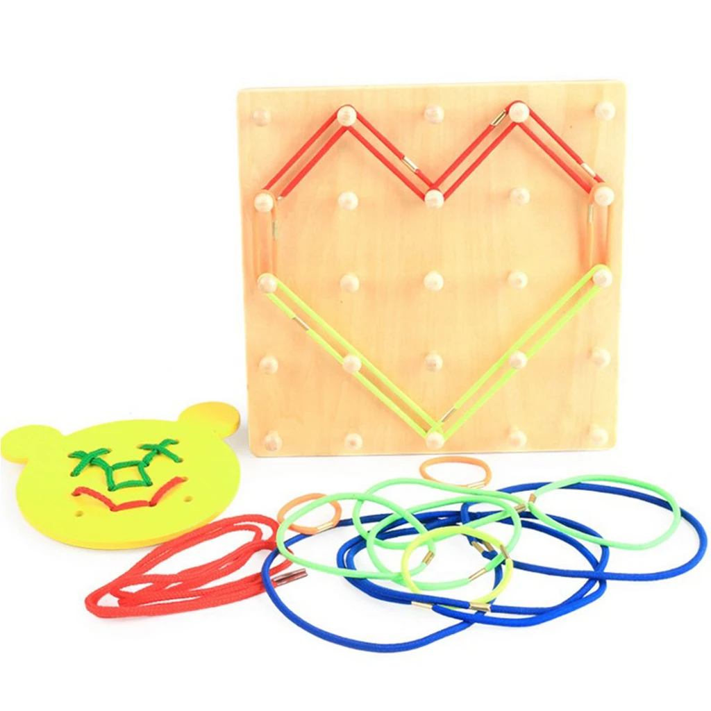 Kids Wooden Geoboard Geometric Mathematics Teaching Tool Kids Preschool Toys Montessori Early Learning Educational Puzzle Toy
