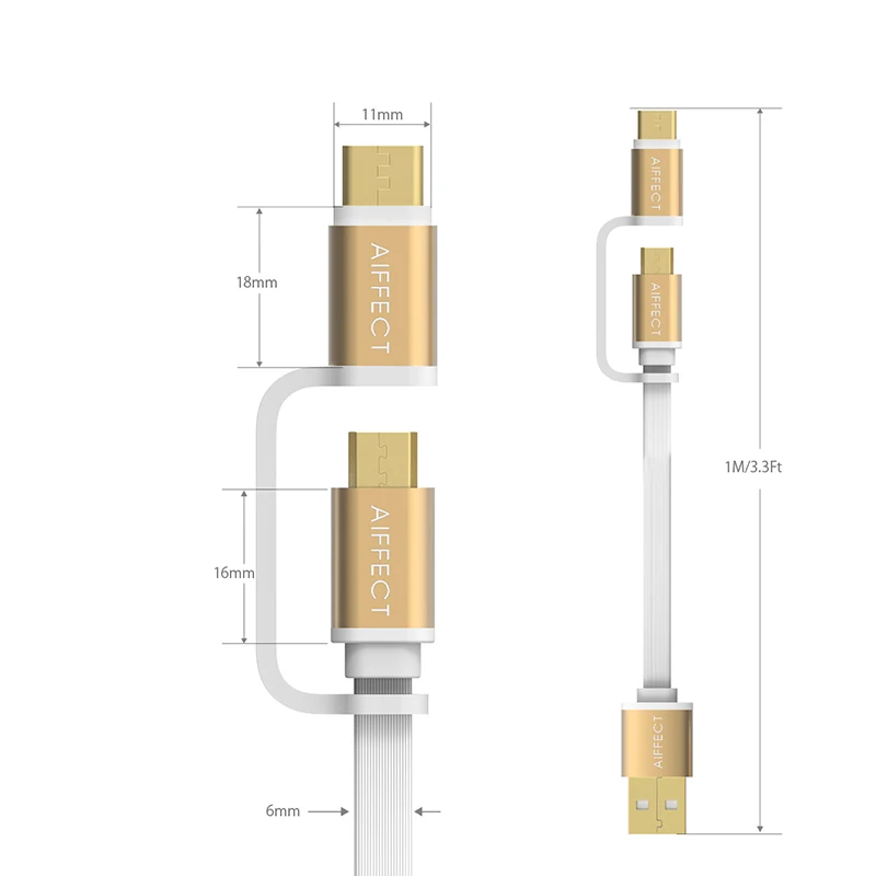 AIFFECT Уникальный 2 в 1 Тип usb C кабель/Тип-c Micro USB устройство чтения карт 3 предмета в комплекте для Galaxy S7 Примечание 7 HTC Meizu Android 1 M Быстрая Зарядка универсальная