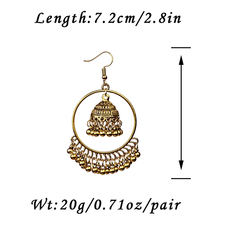 Indian Jhumka Jewelry Gold Sliver Small Bells Drop Tassel Earrings Women Girls Boho Ethnic Big Round Circle Dangling Earring