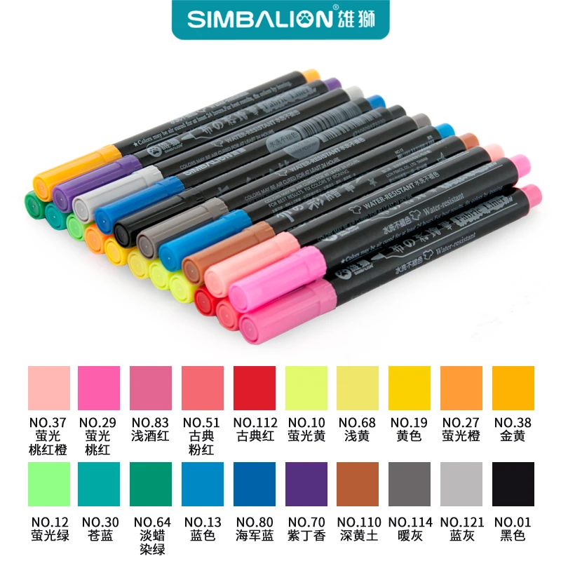 Simbalion Cloth Marker 20 Colors/Set Fabric & T-Shirt Liner DIY Cloth Paint Permanent Ink Art & Design Supplies Child Doodle