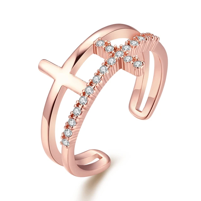 Fashion Hot Sale Classic Cross Gold color Crystal Jewelry Adjustable Rings For W Fashion Hot Sale Classic Cross Gold color Crystal Jewelry Adjustable Rings For W