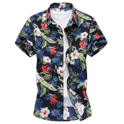 2019 Новая мода Мужская лацкане печатных Повседневная рубашка, 7XL летний больших размеров с короткими рукавами рубашка, тенденция тонкий