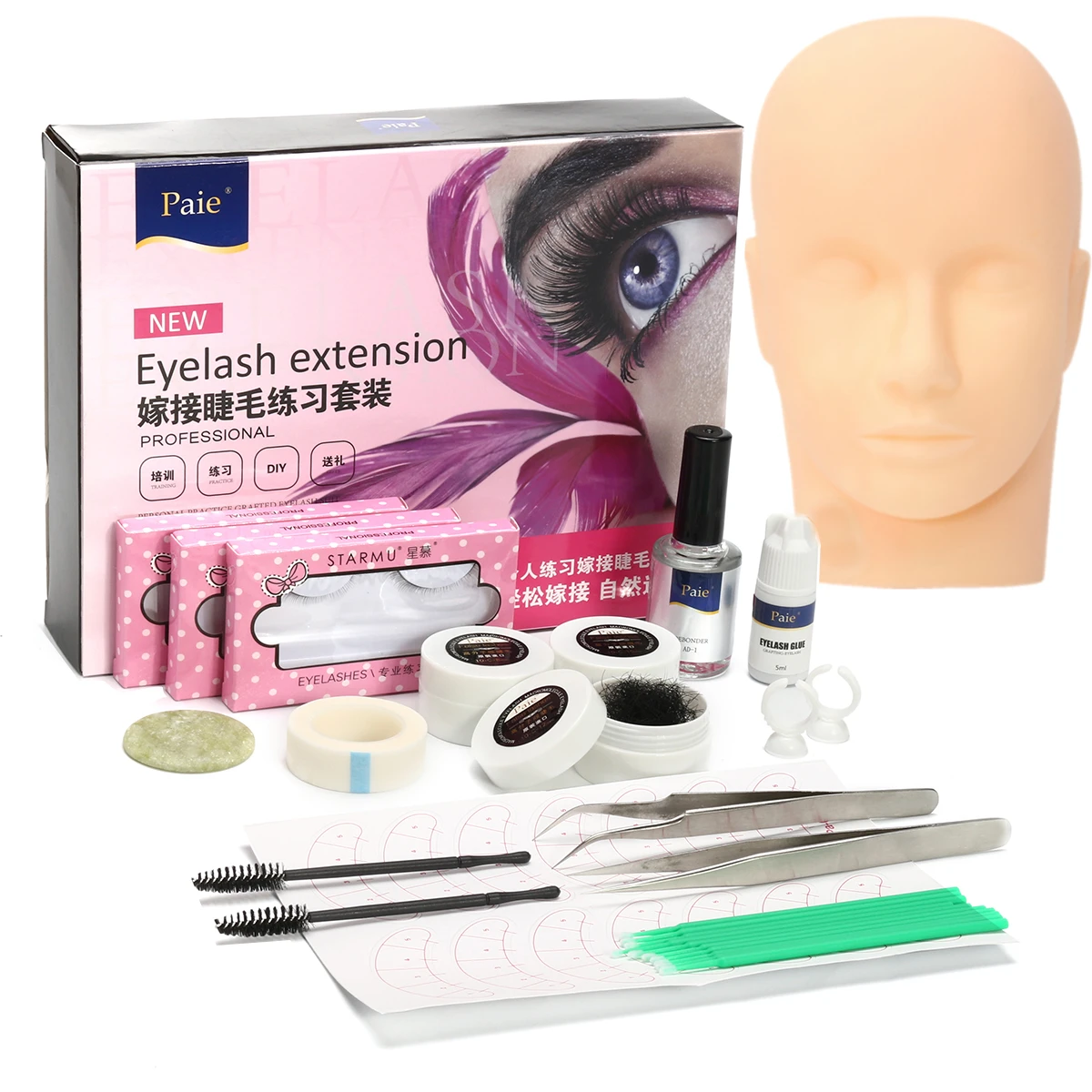 

Training Mannequin Practice Head Model False Eyelash Extension Tool Kit Cosmetics Mannequin Head Practice Graft Lashes Kit
