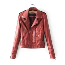 Модная куртка из искусственной кожи; женские короткие байкерские пальто; зимняя куртка из искусственной кожи с длинными рукавами и карманами