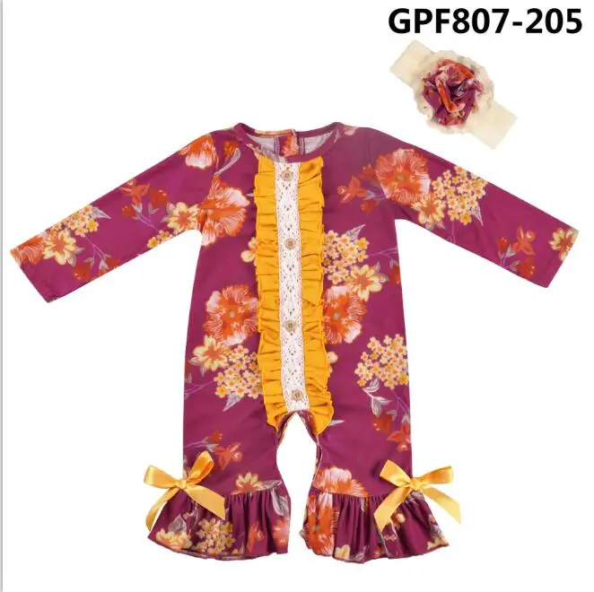 Новые модные детские комбинезоны хлопковый комбинезон с пуговицами,, детские комбинезоны, вязаный наряд с оборками, повязка на голову, GPF806-177 - Цвет: GPF807-205