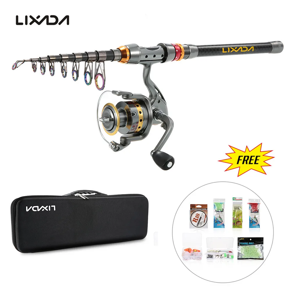 

1.8/2.1/2.4/2.7/3m Telescopic Fishing Rod Reel Combo Full Kit Spinning Reel Pole Set With Line Lure In Bag Carp Ice Fishing Gear