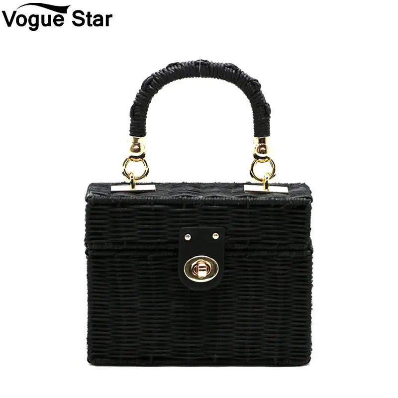 

Summer Beach Square box Straw Handbag For lady Bolsa New rattan black straw Shoulder Bag Women hand-woven Messenger Bag M288