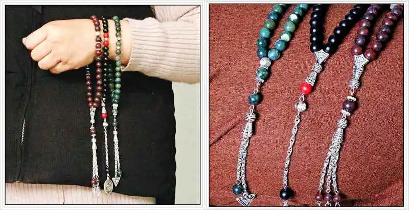 8mm natural green Stone Round Shape 33 Prayer Beads Islamic Muslim Tasbih Allah Mohammed Rosary For Men&Women Q-D003