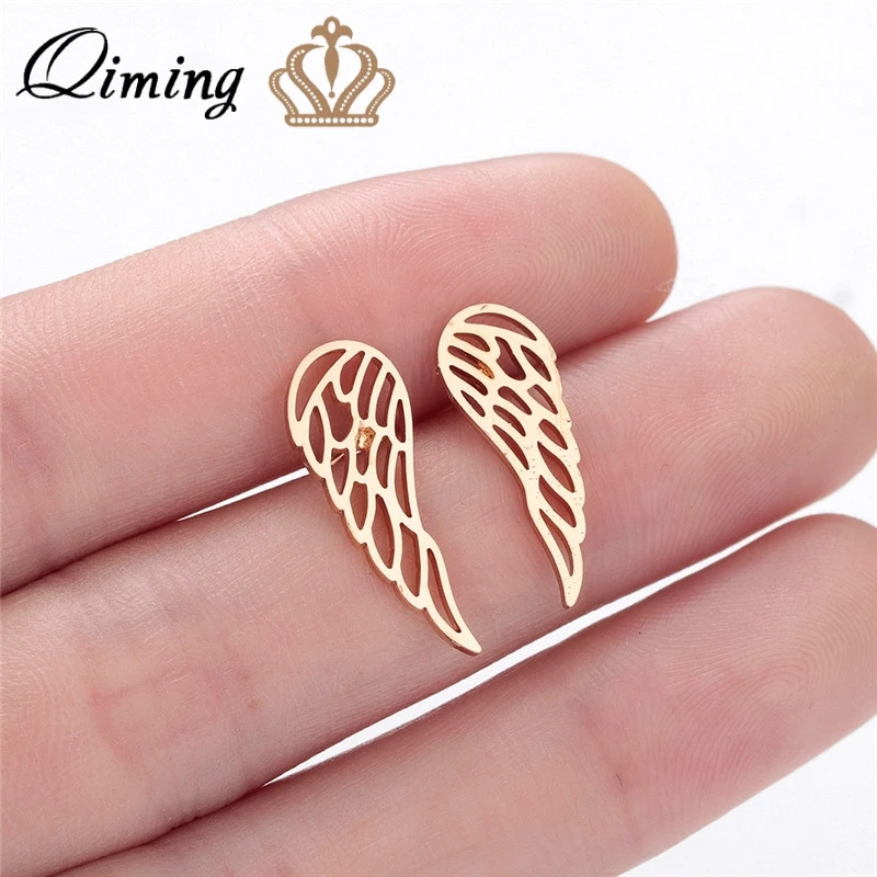 

QIMING Ear Climber Wings Stud Earrings Women Hollow Silver Minimal Ear Climbers Stainless Steel Minimalist Earrings Jewelry