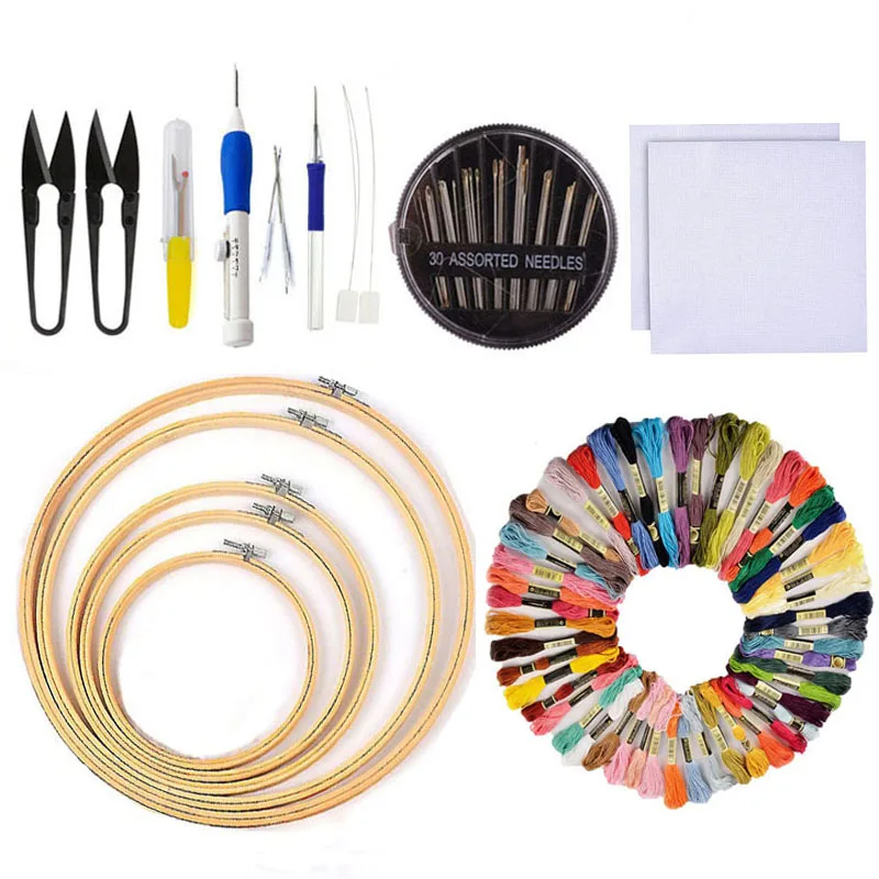 Embroidery Kit Skeins Hoop Frame Cloth Crochet Hook336