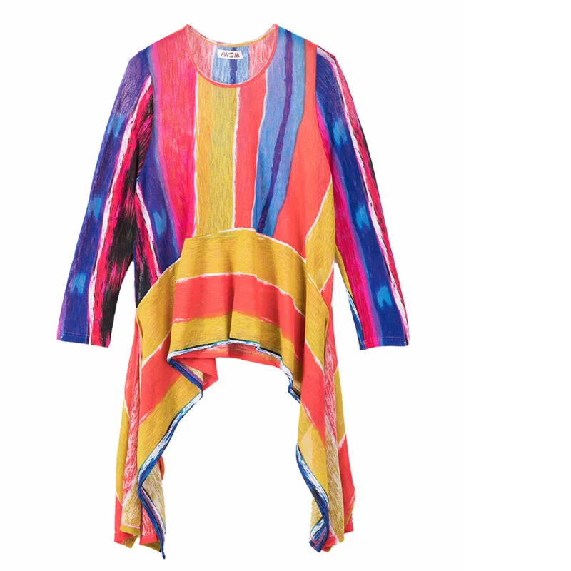Lâche Rond Set Nouvelle Femmes Bande Col Picture Color Jambe Twinset Personnalité 2019 Coloré Lanmrem Asymétrie 2 Pièce Mode Large Pantalon Bd281 I7ABw8pq