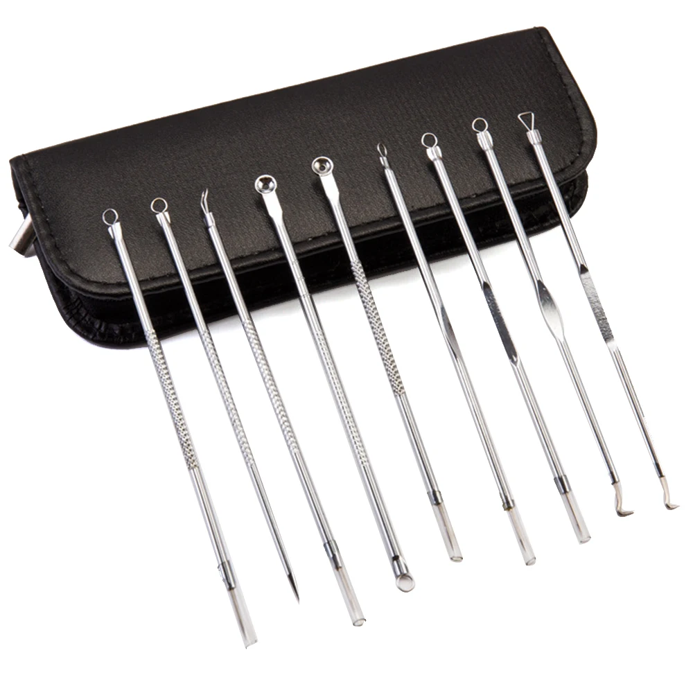 

9 Pcs Stainless Acne Blackhead Removal Needles Pimple Blemish Extractor Remover Face Care Pore Cleansing Beauty Tool Set