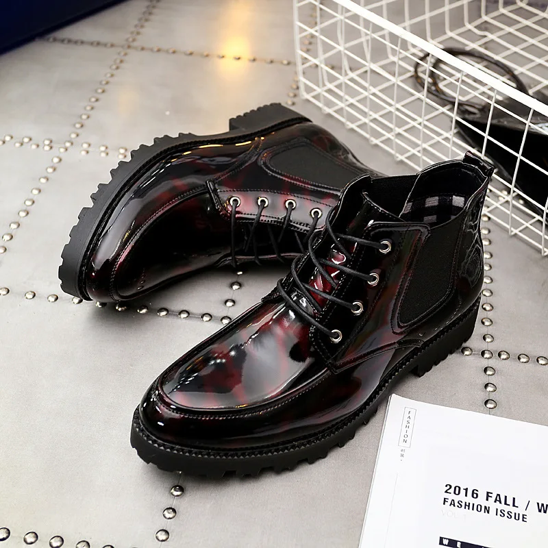 

Fashion Leisure Men Motorcycle Boots Patchwork Casual Sewing Lace up Martin Boots Ankle Round Toe Low Outdoor Working Shoes