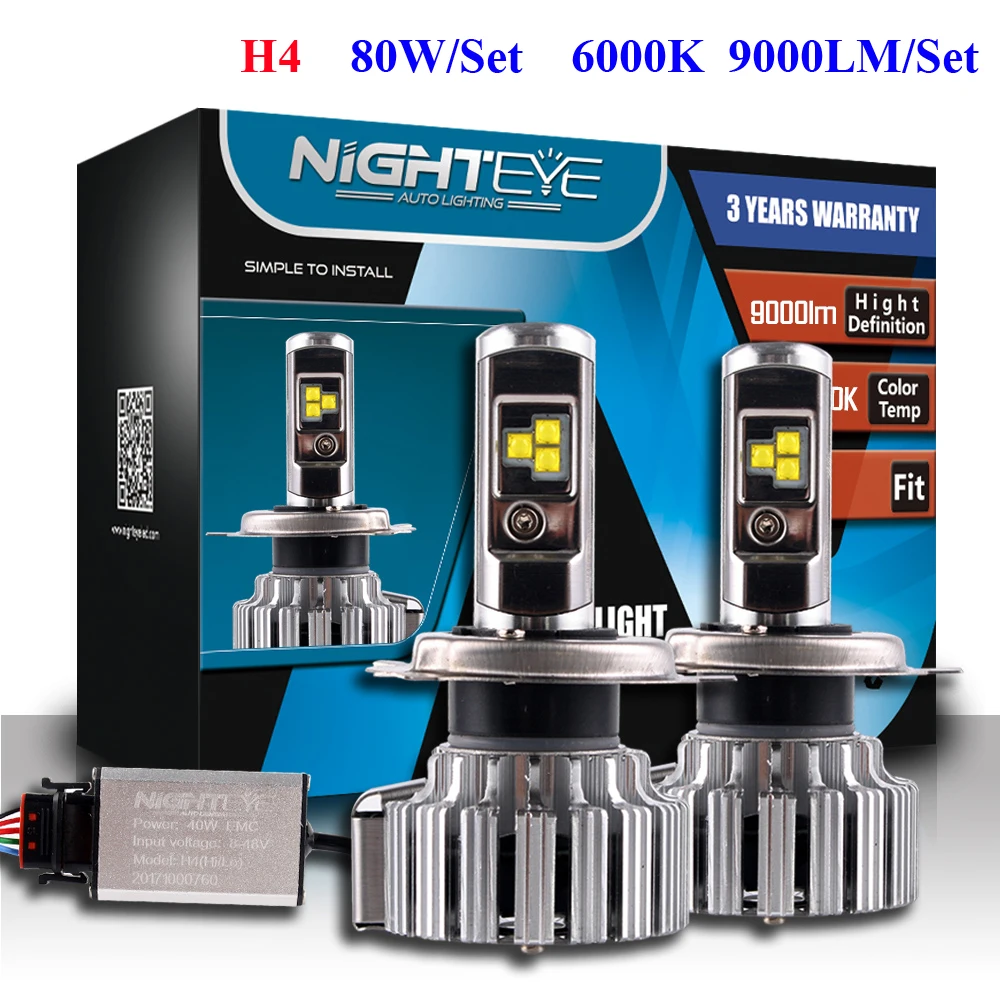 NIGHTEYE Led H4 Car Headlights 80W/Set Car Led Light Bulbs H4 Hi/Lo