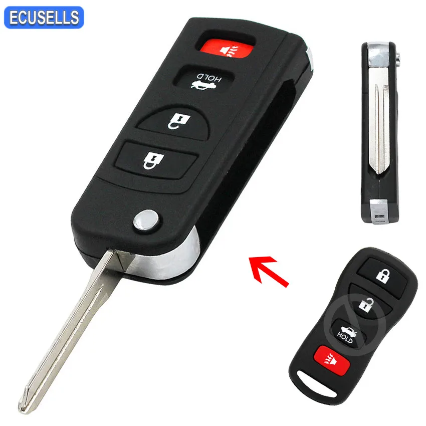 

3+1/4 Button Flip Smart Key Shell Folding Remote Key Case Refit for Nissan Armada Maxima Altima 350Z EX35 FX35 QX56 Q45 G35 I35