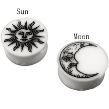 Showlove-пара солнце+ Луна акриловое седло пробки ушные расширители растяжки пирсинг двойная вспышка серьги измерительные приборы ювелирные изделия для тела