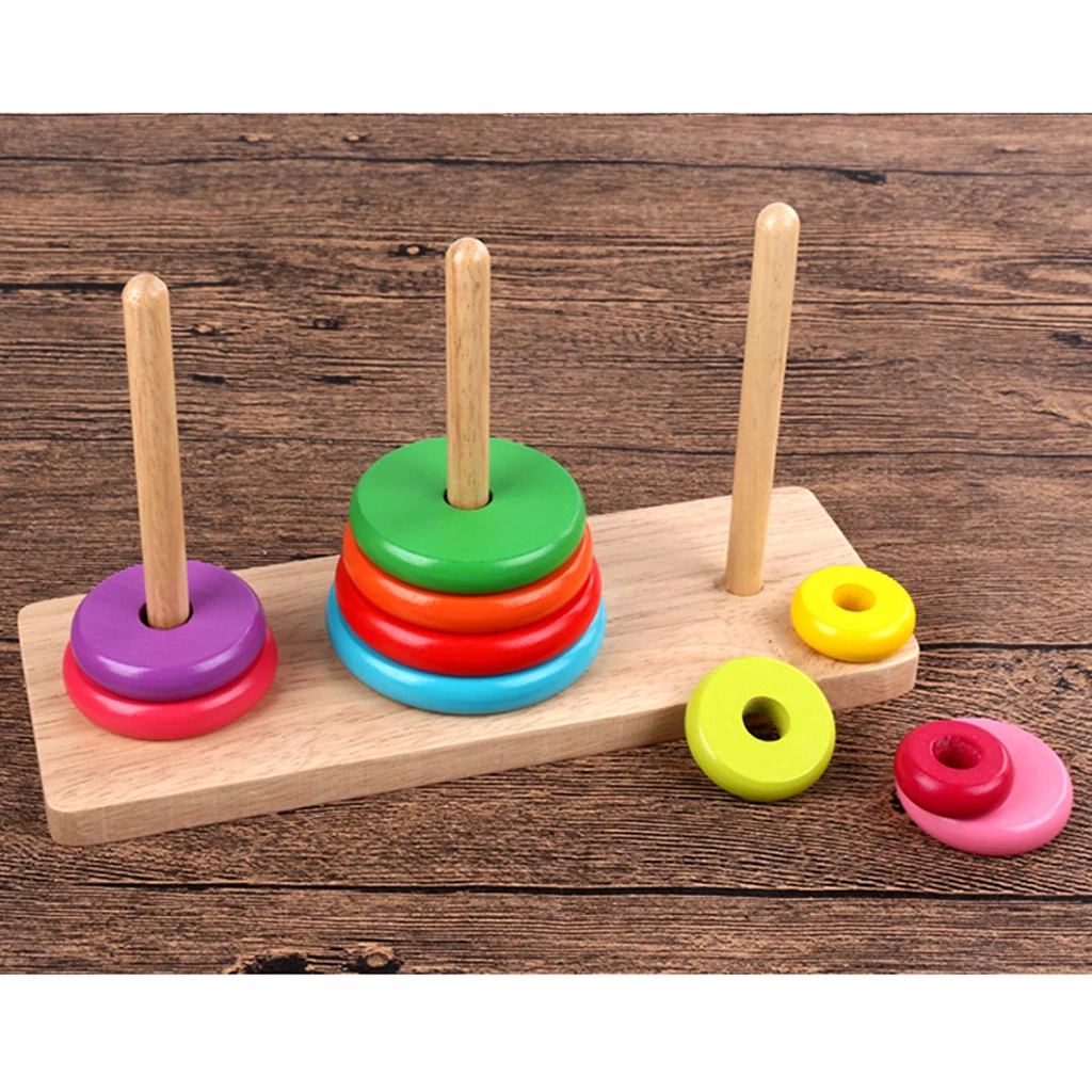 Classic Early Education Toy - 10 Rings Tower of Hanoi Wooden Mathematical Puzzle Game Brain Teasers Toy - Tower of Hanoi Toy