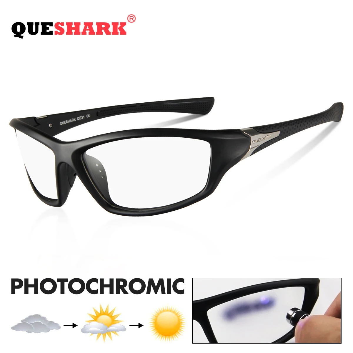 Óculos de Sol dos Homens Óculos de Sol para Homens Óculos de Condução Óculos de Pesca Queshark Esporte Photochromic Camaleão Descoloração Anti reflexo