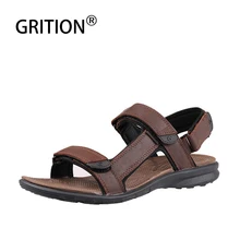 GRITION/мужские сандалии из натуральной кожи; летняя пляжная обувь; дышащие прогулочные удобные легкие европейские сандалии с открытым носком