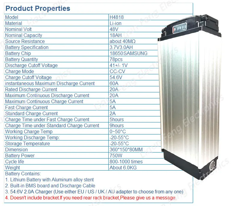 Cheap New 48V Lithium battery 750W 48V 18AH Electric Bike Rear Rack Battery Use SAMSUNG 3000MAH cell with Tail light and 2A charger 1 Cheap New 48V Lithium battery 750W 48V 18AH Electric Bike Rear Rack Battery Use SAMSUNG 3000MAH cell with Tail light and 2A charger 1