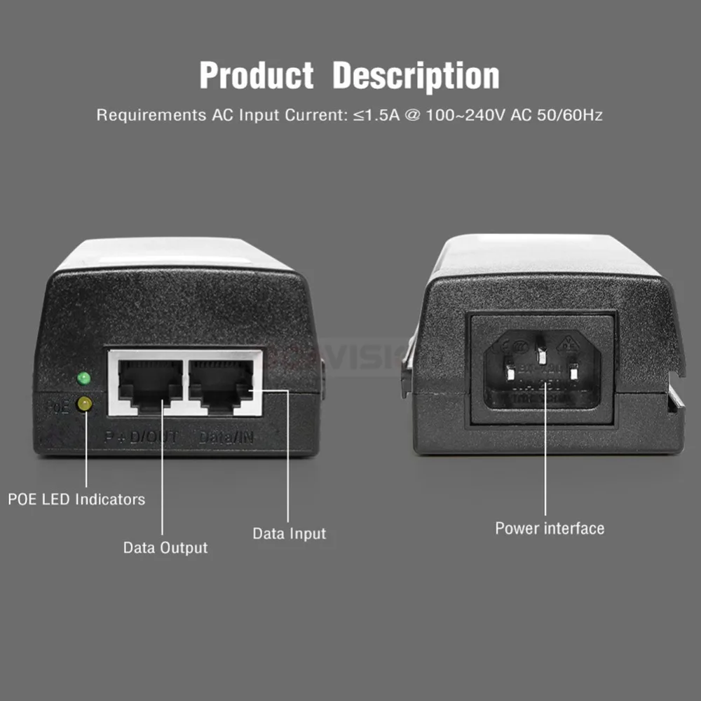  1000Mbps Gigabit 60W Hi Power POE Injector Compatible IEEE802.3bt DC 54V Output 100-240V Input POE  - 32990959229
